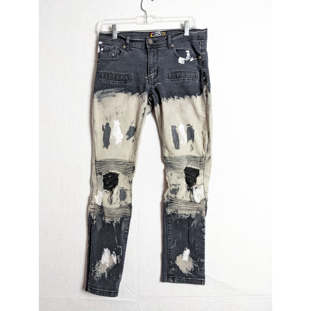 Demolition Kids Jeans Acid Wash‎ Distressed Paint Size 14 Cotton Blend Black